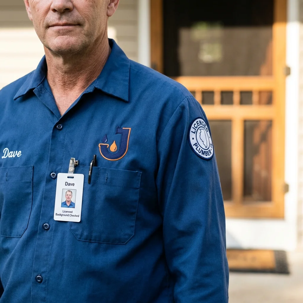 Licensed plumber showing ID badge in King, WI