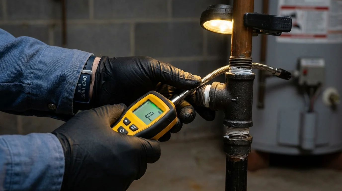 Gas leak detection with electronic sniffer by Johns Plumbing LLC in King